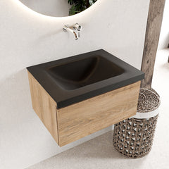 MONDIAZ BUKLA 60cm badmeubel modulair kleur Washed Oak met 1 lade. Wastafel CLOUD midden 0 kraangaten kleur Urban.