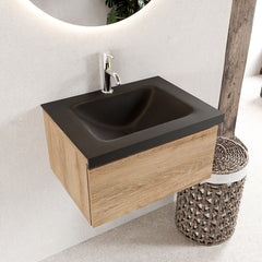 MONDIAZ BUKLA 60cm badmeubel modulair kleur Washed Oak met 1 lade. Wastafel CLOUD midden 1 kraangat kleur Urban.