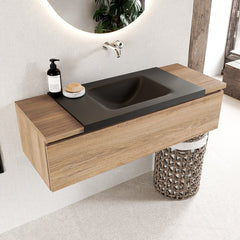 MONDIAZ BUKLA 120cm badmeubel onderkast kleur Washed Oak met 1 lade. Wastafel CLOUD midden 0 kraangaten kleur Urban.
