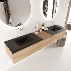 MONDIAZ BUKLA 200cm badmeubel met module 40 kleur Washed Oak met 3 lades. Wastafel CLOUD dubbel 0 kraangaten kleur Urban.