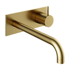 Hotbath Cobber CB006 afbouwdeel wastafelkraan met achterplaat 25 cm uitloop Geborsteld Messing