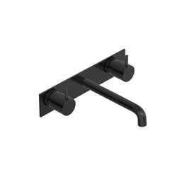 Hotbath Cobber CB006TEXT afbouwdeel wastafelkraan 3-gats met achterplaat - uitloop 18 cm - Gepolijst Zwart PVD