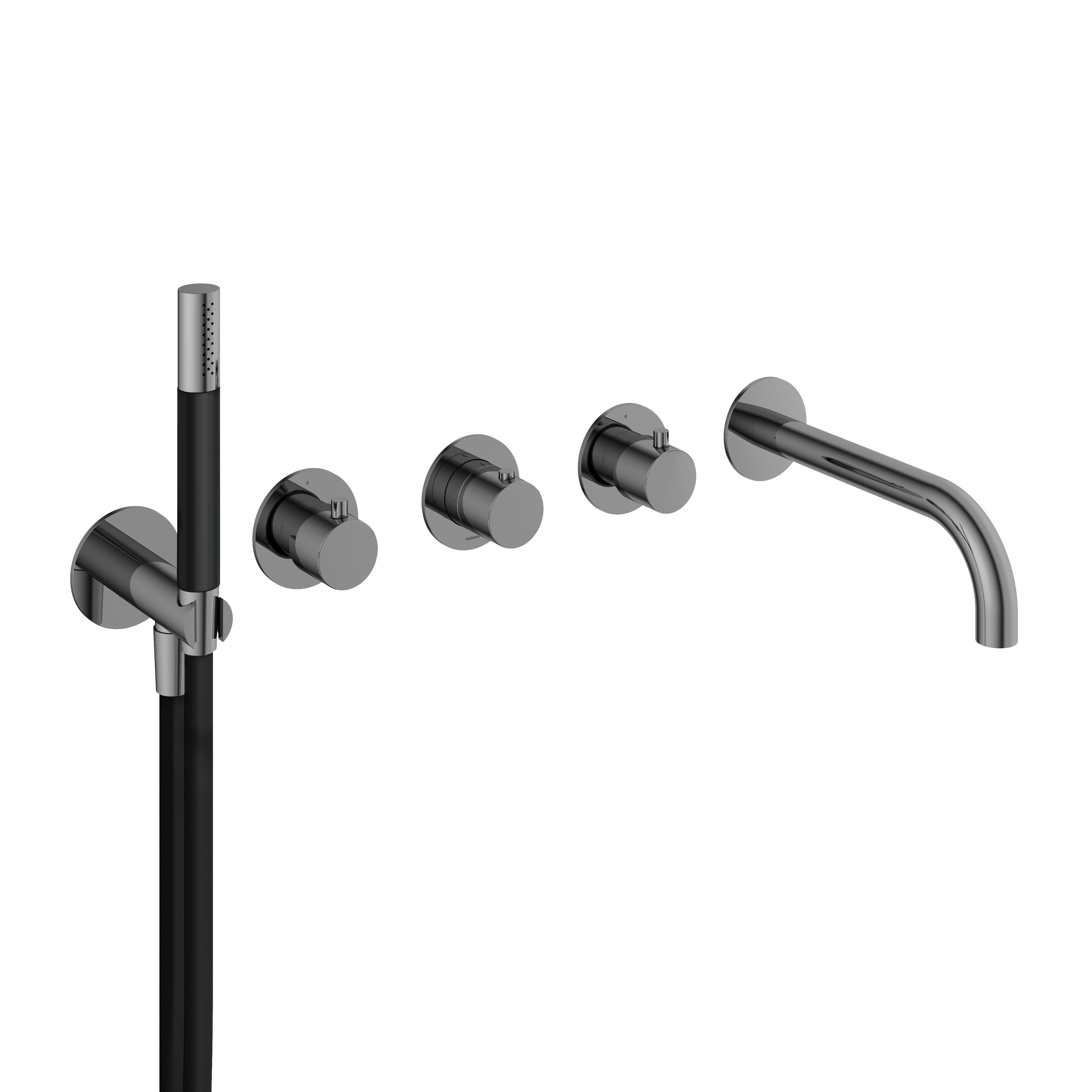 Hotbath Cobber CB7072 inbouw badthermostaat met 2 stopkranen & uitloop Mat Zwart