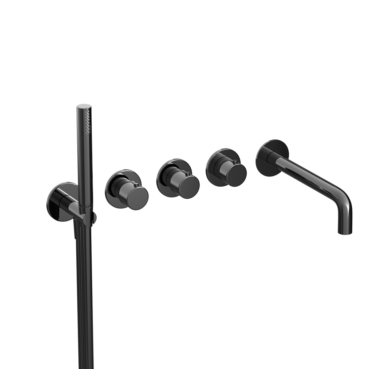 Hotbath Cobber CB7072EXT afbouwdeel voor inbouw badthermostaat met 2 stopkranen en uitloop - Gepolijst Zwart PVD