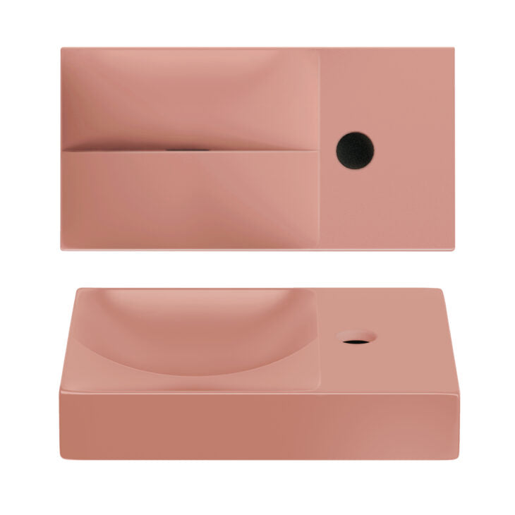Clou Vale fontein 38x19cm keramiek - met kraangat rechts - mat roze