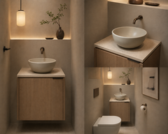 Wiesbaden Consilio fontein waskom -  rond - 20 x 9 cm - keramiek - beige