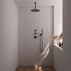 BRAUER Black Edition thermostatische inbouw regendouche SET 06 met 30 cm douchekop en plafondarm en staaf handdouche en doucheslang en wandaansluitbocht mat zwart