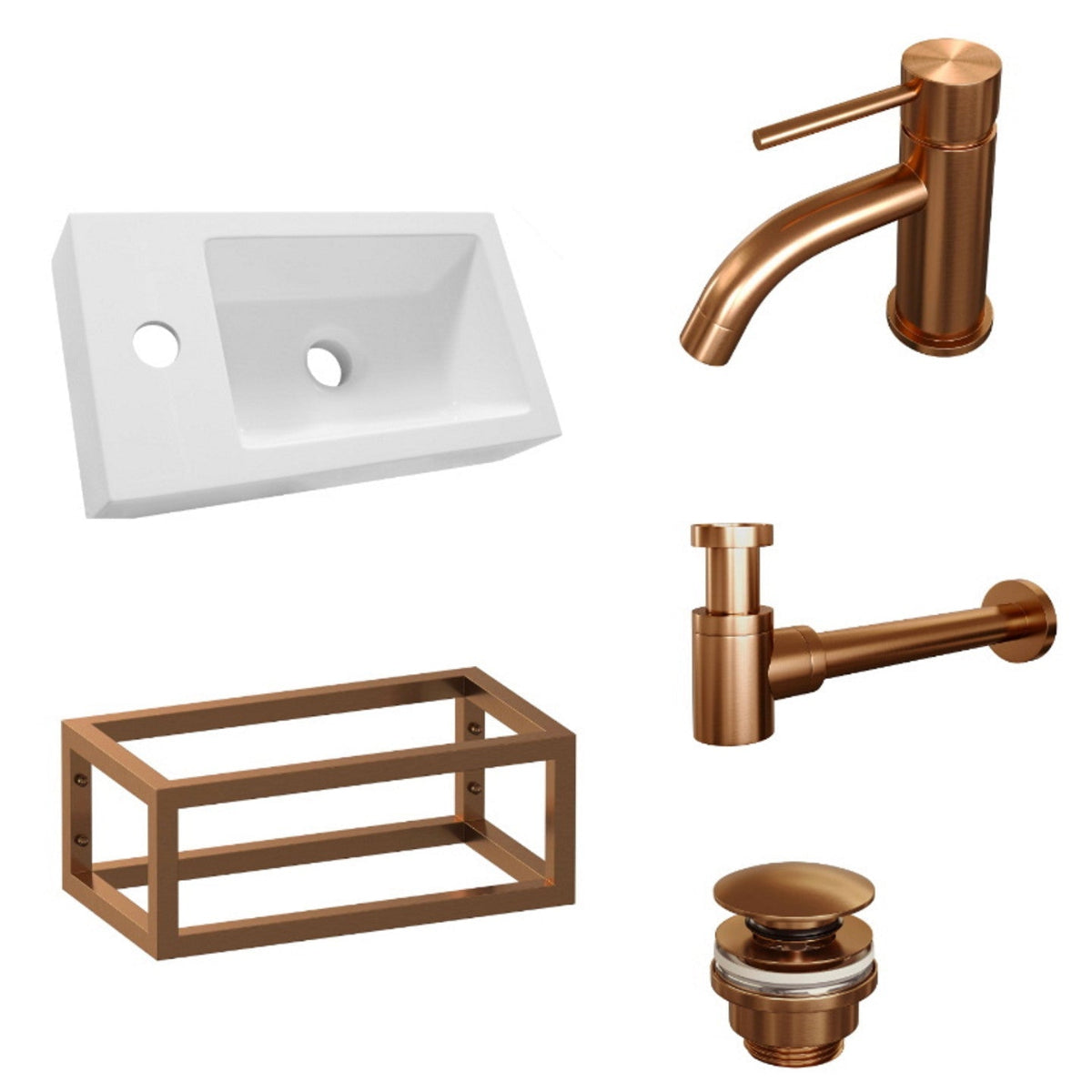 Brauer Edition fonteinset 40x22cm Wit Incl. Toebehoren en Frame Geborsteld Koper PVD