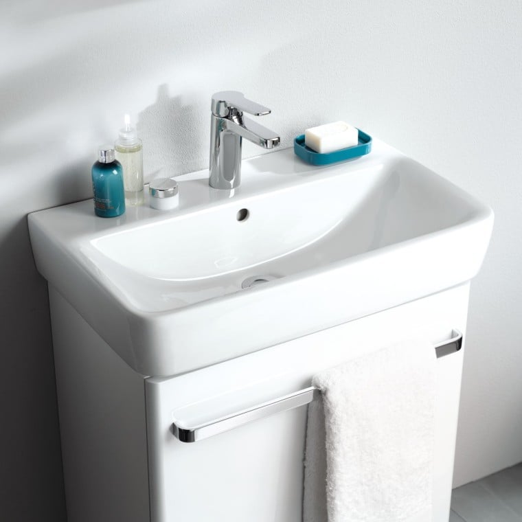 Geberit Renova Compact Wastafel Keramiek Wit met Overloop – Wandmontage – Zonder Kraan - Glans wit