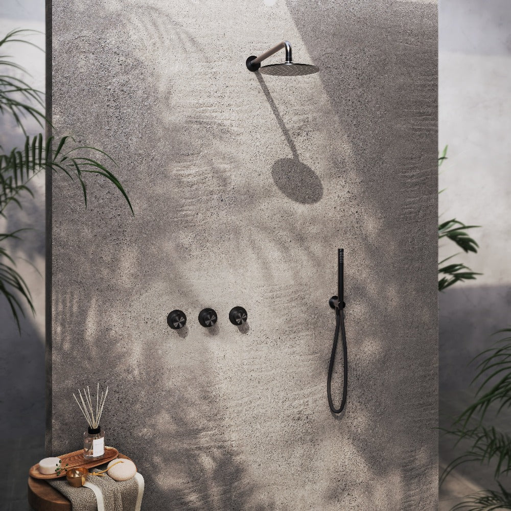 Hotbath Archie IBS33 inbouw doucheset RVS 316 - Ronde handdouche -  20cm hoofddouche (1,5cm) - Wandarm - Geborsteld Gunmetal PVD