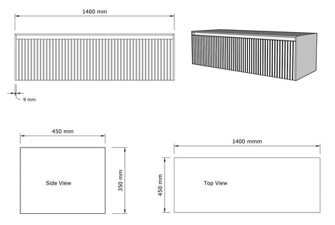 Gliss Design Timotheus badmeubel met ribbelfront incl. topplaat Black Veneer