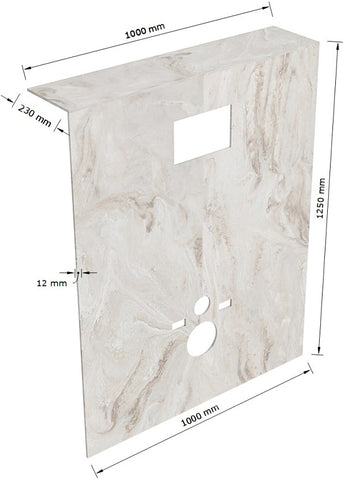 MONDIAZ HOPE Toiletplaat SET solid surface achterwand 100x125cm met Planchet 100x23cm in de kleur Frappe, voorgeboord.