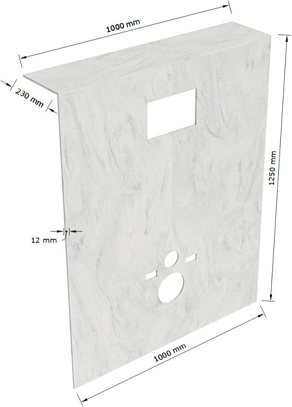 MONDIAZ HOPE Toiletplaat SET solid surface achterwand 100x125cm met Planchet 100x23cm in de kleur Opalo, voorgeboord.