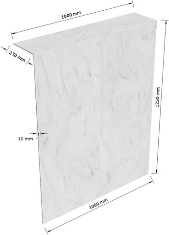 MONDIAZ HOPE Toiletplaat SET solid surface achterwand 100x125cm met Planchet 100x23cm in de kleur Opalo, niet voorgeboord.