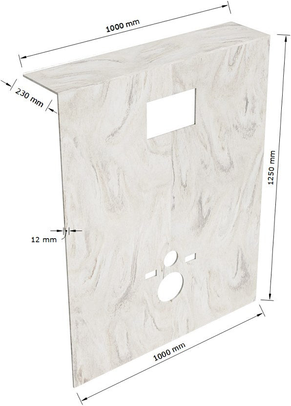 MONDIAZ HOPE Toiletplaat SET solid surface achterwand 100x125cm met Planchet 100x23cm in de kleur Ostra, voorgeboord.