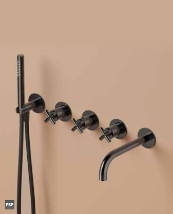 Hotbath Chap C7072EXT afbouwdeel voor inbouw badthermostaat met uitloop - Gepolijst Zwart PVD