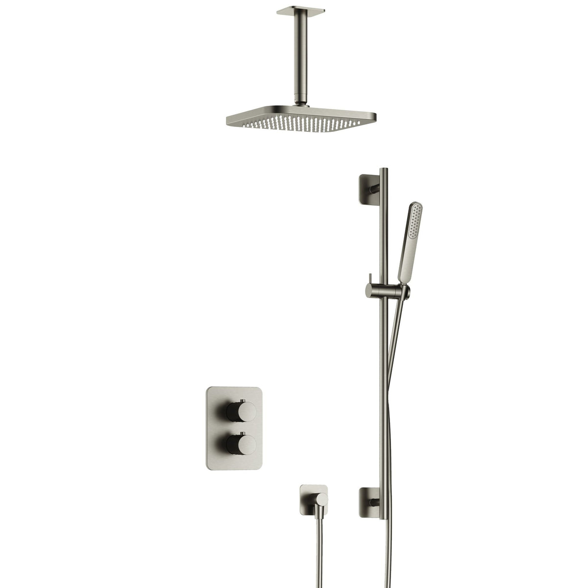 Hotbath Gal IBS40A inbouw doucheset met 2-weg stop-omstel met plafondbuis en glijstang - Geborsteld Nikkel