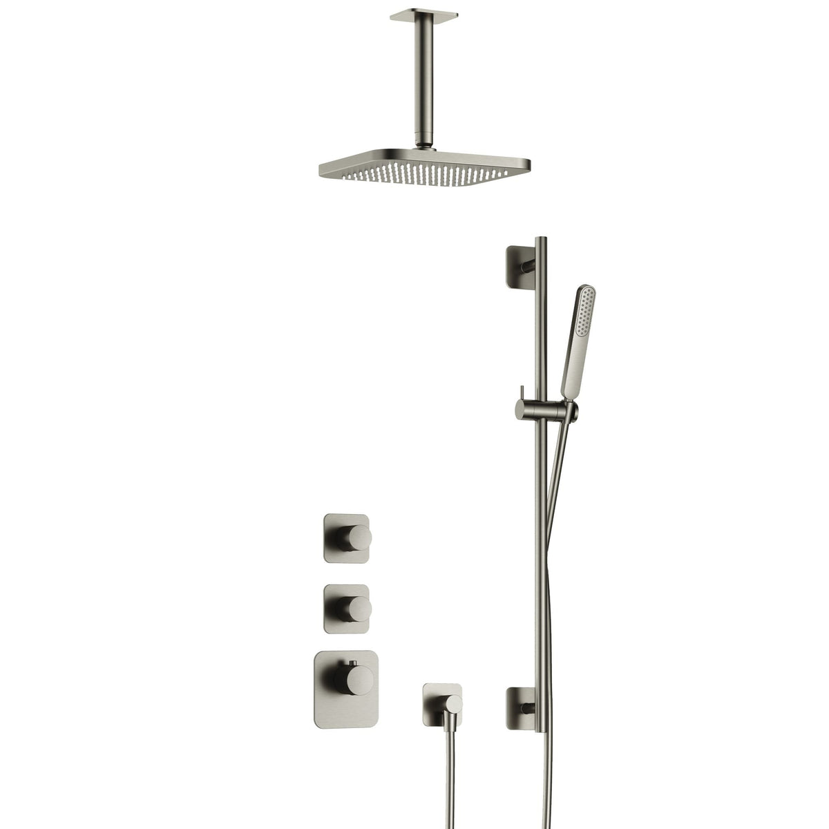 Hotbath Gal IBS40 inbouw doucheset High Flow met 2 stopkranen met plafondbuis en glijstang - Geborsteld Nikkel