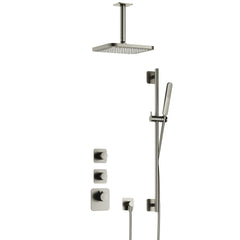 Hotbath Gal IBS40 inbouw doucheset High Flow met 2 stopkranen met plafondbuis en glijstang - Geborsteld Nikkel