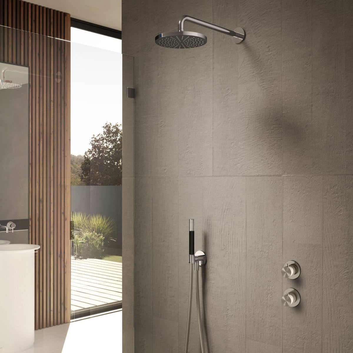 Hotbath Cobber IBS7009 inbouw doucheset - staafhanddouche - 20cm hoofddouche - plafondbuis 15cm - wandhouder - Mat Wit