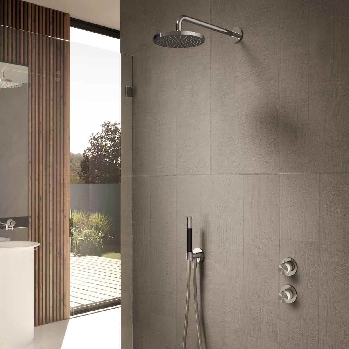 Hotbath Cobber IBS7009 inbouw doucheset - staafhanddouche - 20cm hoofddouche - plafondbuis 30cm - glijstang - Geborsteld Koper PVD