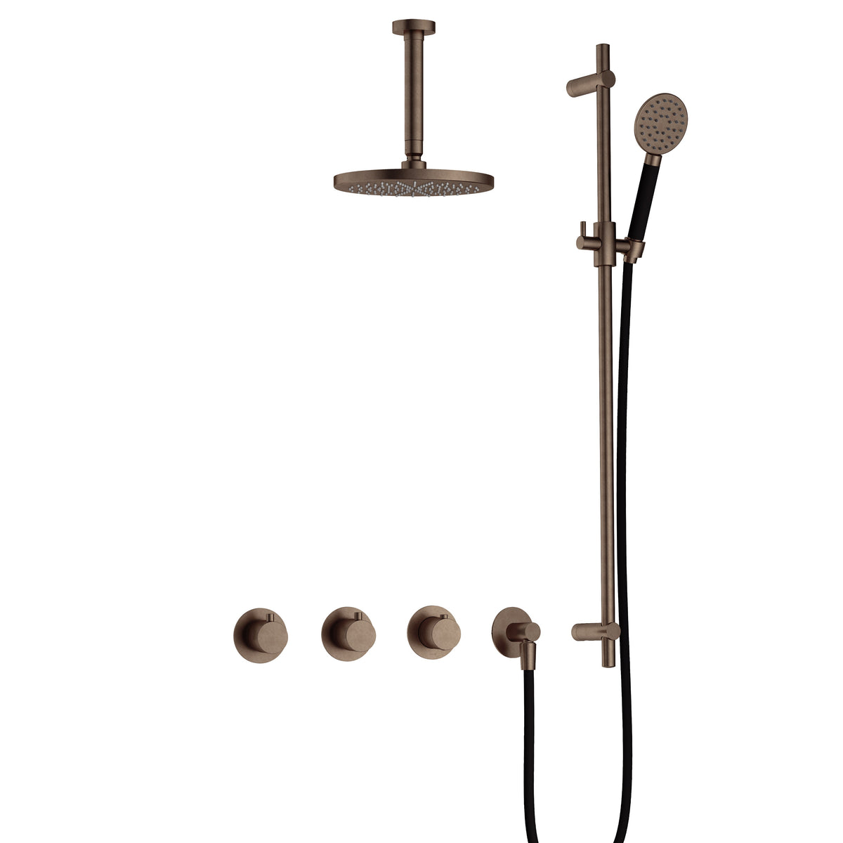 Hotbath Cobber IBS70 inbouw doucheset - ronde handdouche - 25cm hoofddouche - 15cm plafondbuis - glijstang - Verouderd Messing