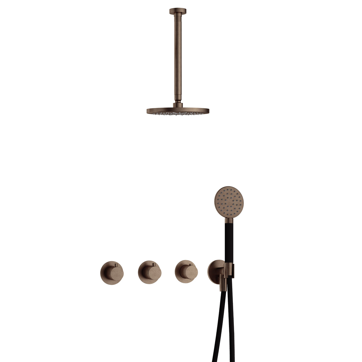 Hotbath Cobber IBS70 inbouw doucheset - ronde handdouche - 25cm hoofddouche - 30cm plafondbuis - wandhouder - Verouderd Messing