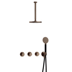 Hotbath Cobber IBS70 inbouw doucheset - ronde handdouche - 25cm hoofddouche - 30cm plafondbuis - wandhouder - Verouderd Messing