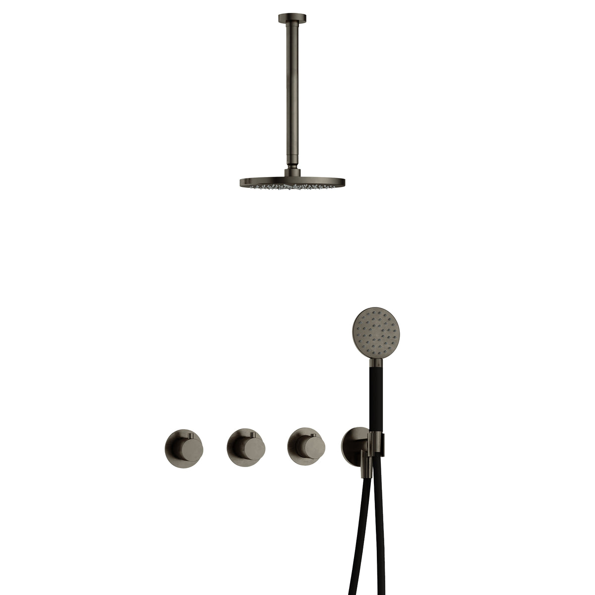 Hotbath Cobber IBS70 inbouw doucheset - ronde handdouche - 25cm hoofddouche - 30cm plafondbuis - wandhouder - Verouderd IJzer
