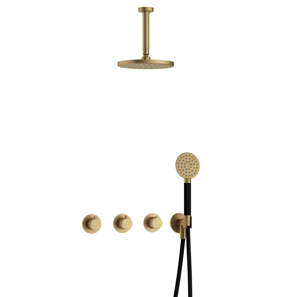 Hotbath Cobber IBS70 inbouw doucheset - ronde handdouche - 25cm hoofddouche - 15cm plafondbuis - wandhouder - Geborsteld Messing