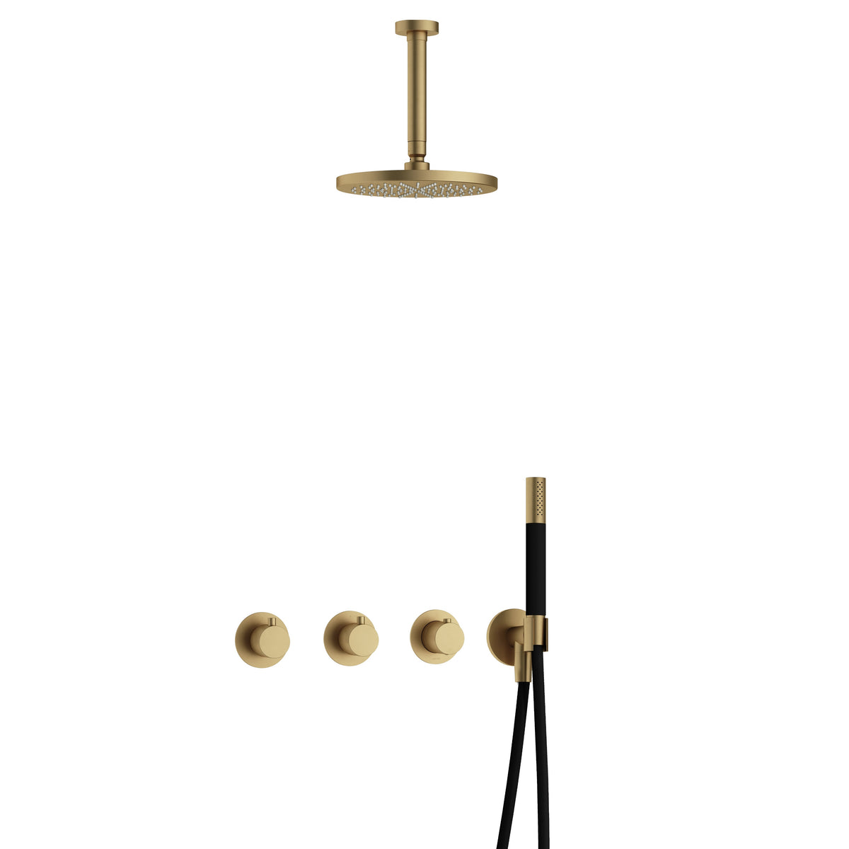 Hotbath Cobber IBS70 inbouw doucheset - staafhanddouche - 25cm hoofddouche - 15cm plafondbuis - wandhouder - Geborsteld Messing
