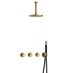 Hotbath Cobber IBS70 inbouw doucheset - staafhanddouche - 25cm hoofddouche - 15cm plafondbuis - wandhouder - Geborsteld Messing