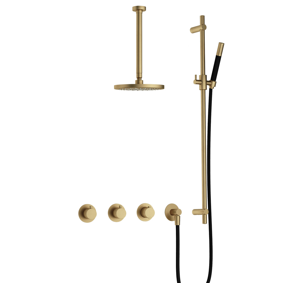Hotbath Cobber IBS70 inbouw doucheset - staafhanddouche - 25cm hoofddouche - 30cm plafondbuis - glijstang - Geborsteld Messing