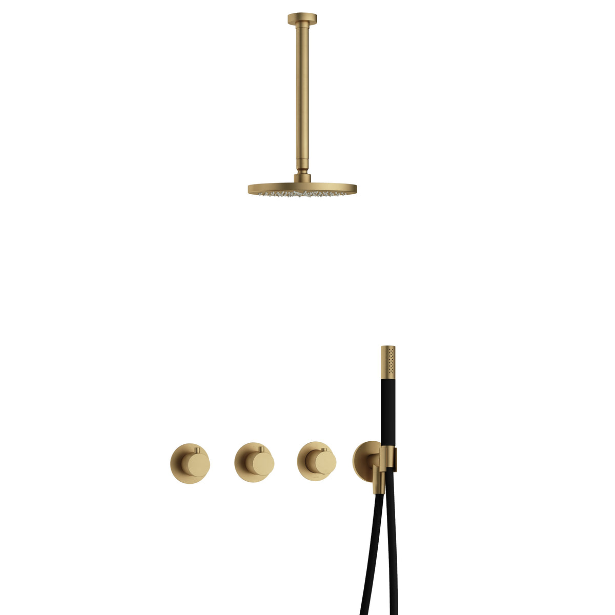 Hotbath Cobber IBS70 inbouw doucheset - staafhanddouche - 25cm hoofddouche - 30cm plafondbuis - wandhouder - Geborsteld Messing