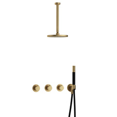 Hotbath Cobber IBS70 inbouw doucheset - staafhanddouche - 25cm hoofddouche - 30cm plafondbuis - wandhouder - Geborsteld Messing