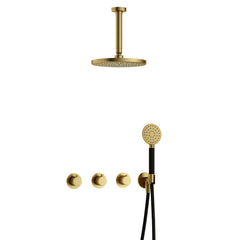 Hotbath Cobber IBS70 inbouw doucheset - ronde handdouche - 25cm hoofddouche - 15cm plafondbuis - wandhouder - Geborsteld Messing PVD