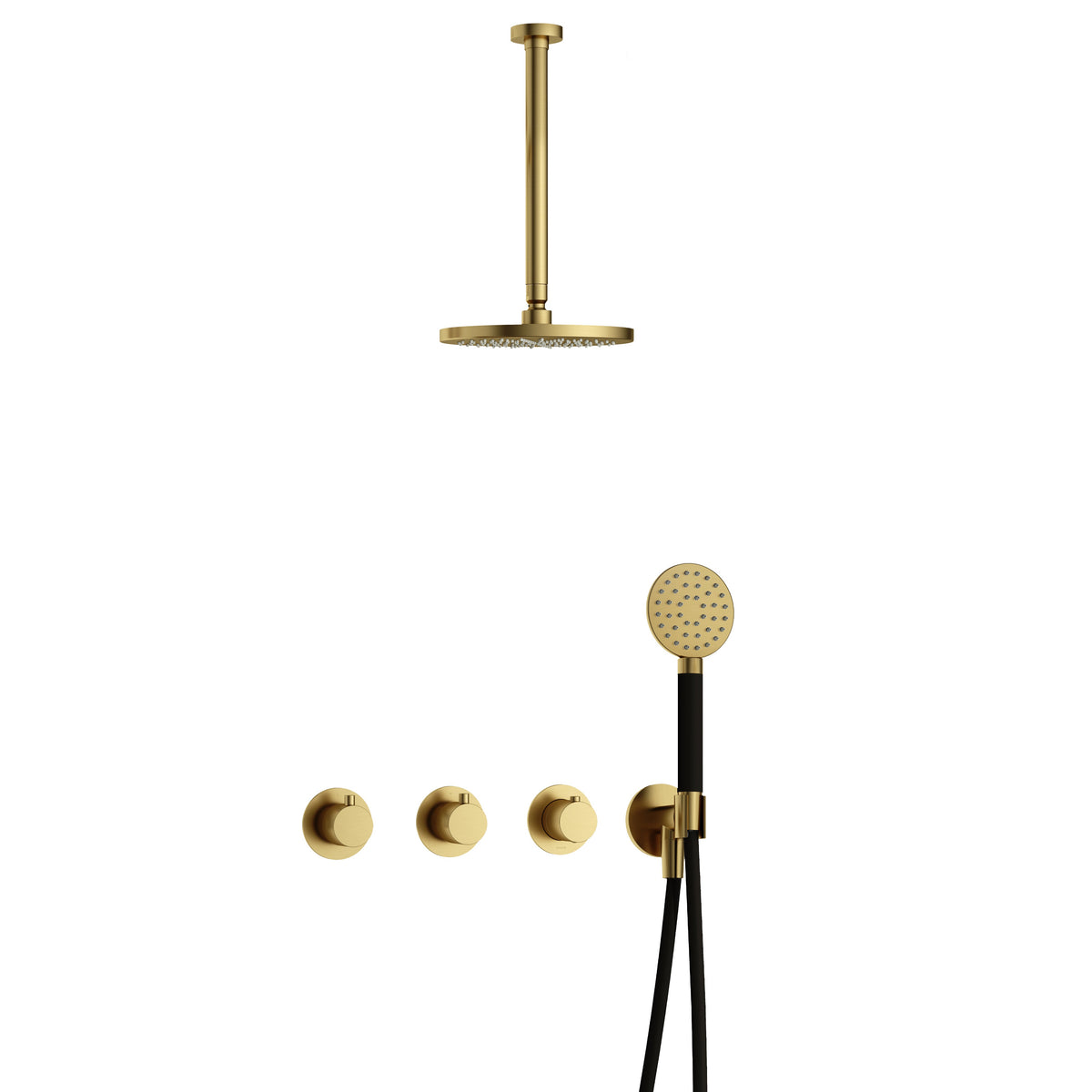Hotbath Cobber IBS70 inbouw doucheset - ronde handdouche - 25cm hoofddouche - 30cm plafondbuis - wandhouder - Geborsteld Messing PVD