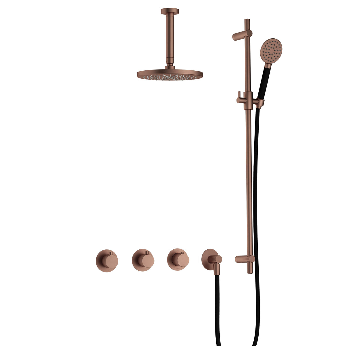 Hotbath Cobber IBS70 inbouw doucheset - ronde handdouche - 25cm hoofddouche - 15cm plafondbuis - glijstang - Geborsteld Koper PVD