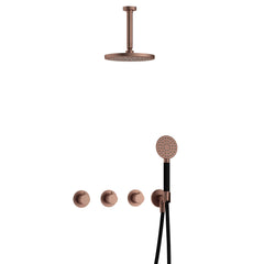Hotbath Cobber IBS70 inbouw doucheset - ronde handdouche - 25cm hoofddouche - 15cm plafondbuis - wandhouder - Geborsteld Koper PVD