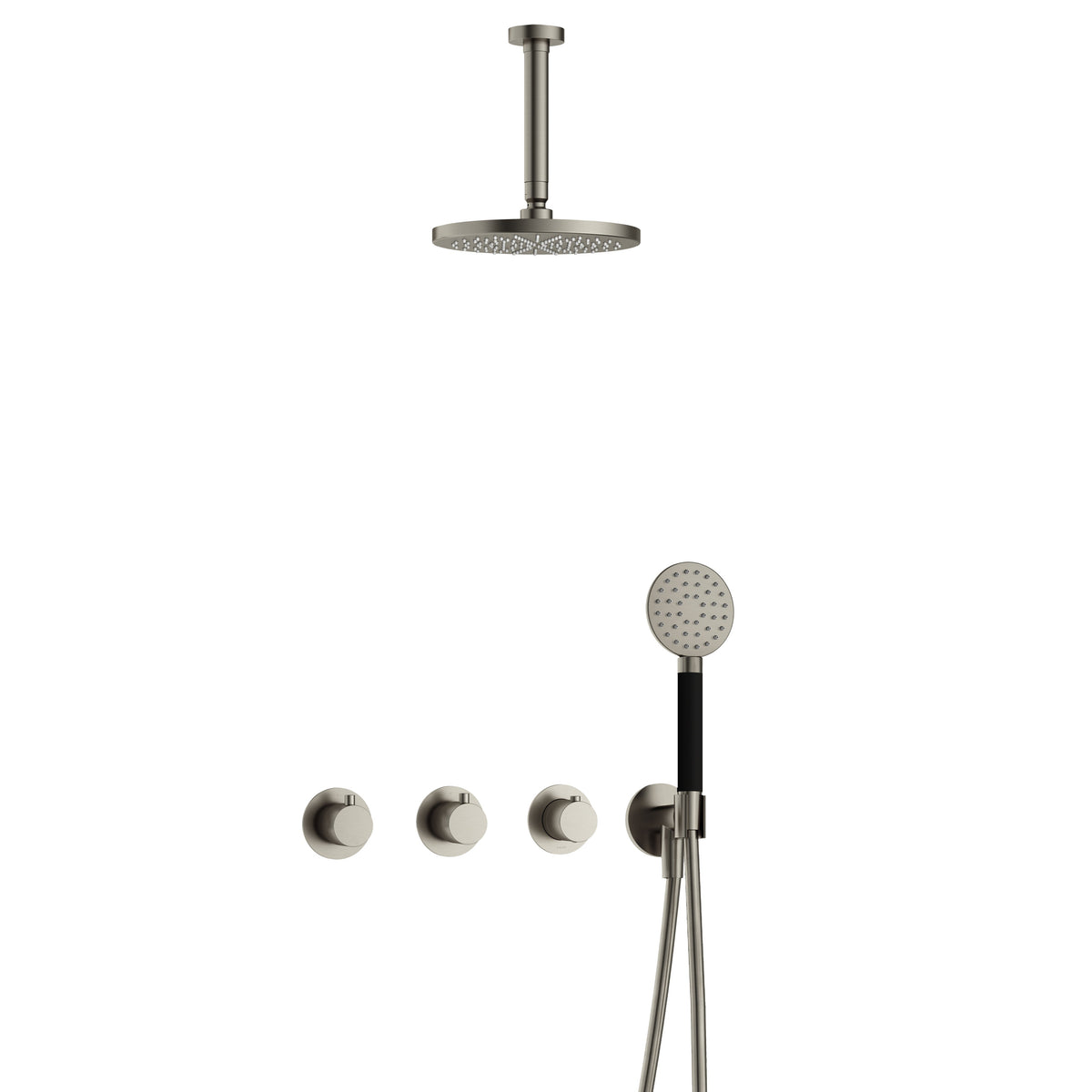 Hotbath Cobber IBS70 inbouw doucheset - ronde handdouche - 25cm hoofddouche - 15cm plafondbuis - wandhouder - Geborsteld Nikkel