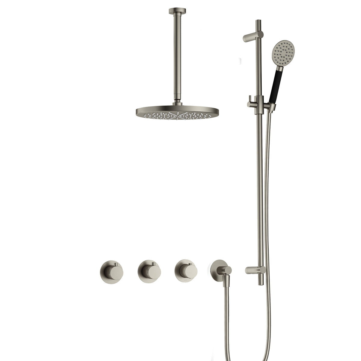 Hotbath Cobber IBS70 inbouw doucheset - ronde handdouche - 25cm hoofddouche - 30cm plafondbuis - glijstang - Geborsteld Nikkel