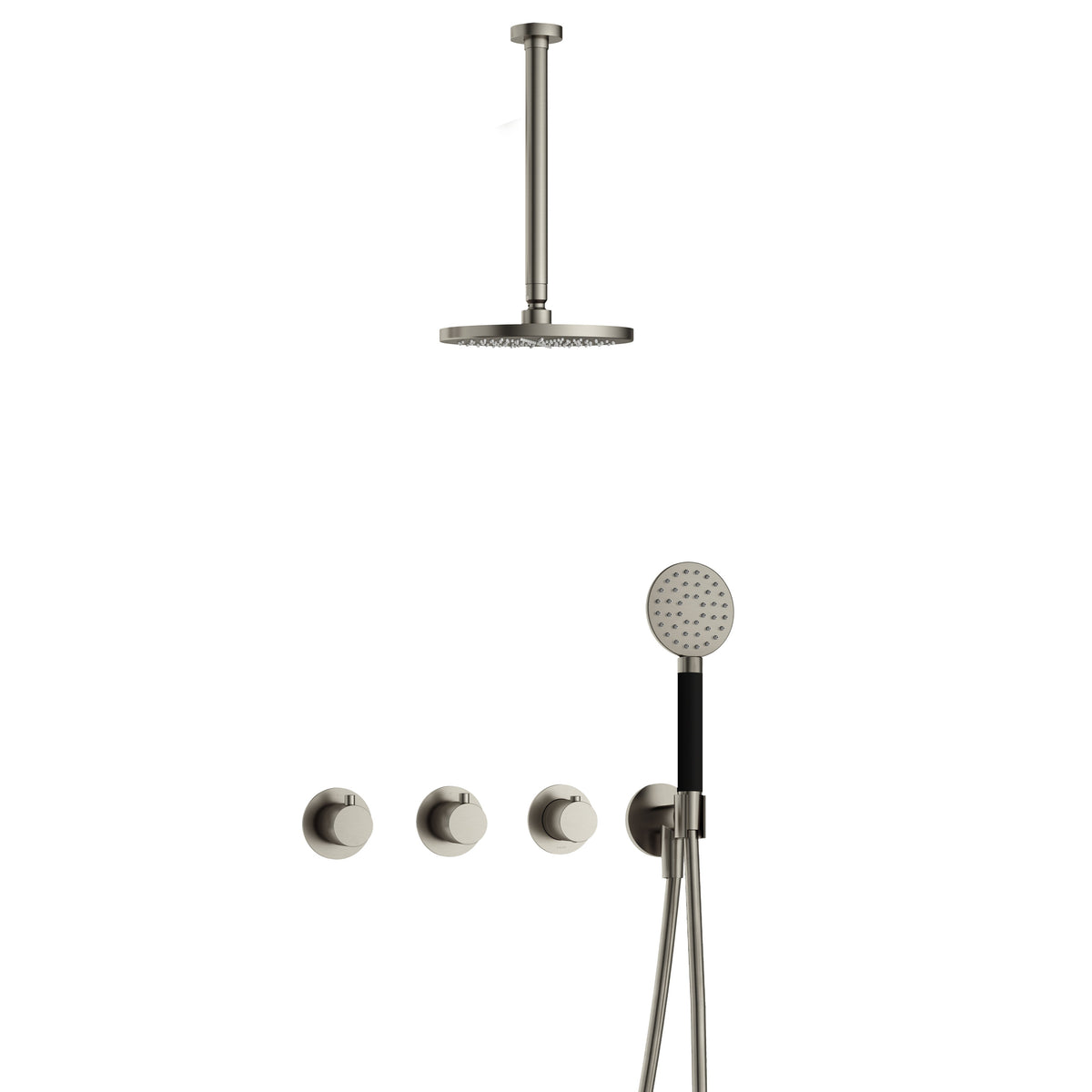 Hotbath Cobber IBS70 inbouw doucheset - ronde handdouche - 25cm hoofddouche - 30cm plafondbuis - wandhouder - Geborsteld Nikkel