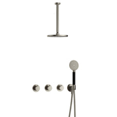 Hotbath Cobber IBS70 inbouw doucheset - ronde handdouche - 25cm hoofddouche - 30cm plafondbuis - wandhouder - Geborsteld Nikkel