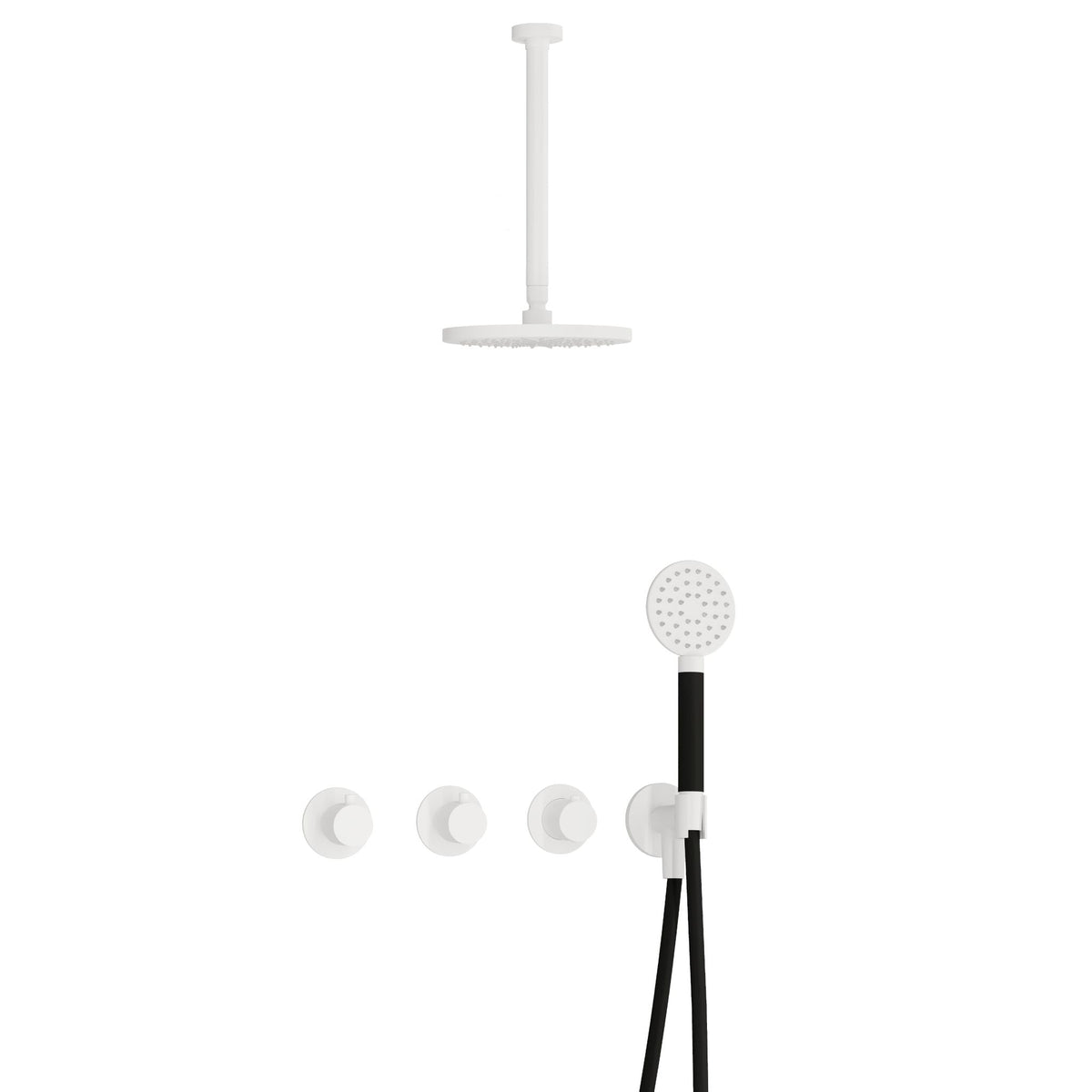 Hotbath Cobber IBS70 inbouw doucheset - ronde handdouche - 25cm hoofddouche - 30cm plafondbuis - wandhouder - Mat Wit