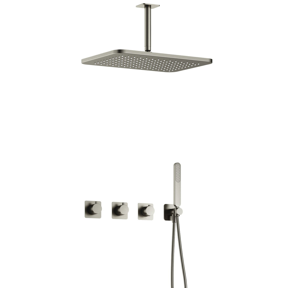 Hotbath Gal IBSGL70 inbouw doucheset met 2 stopkranen met plafondbuis en gl106 - Geborsteld Nikkel