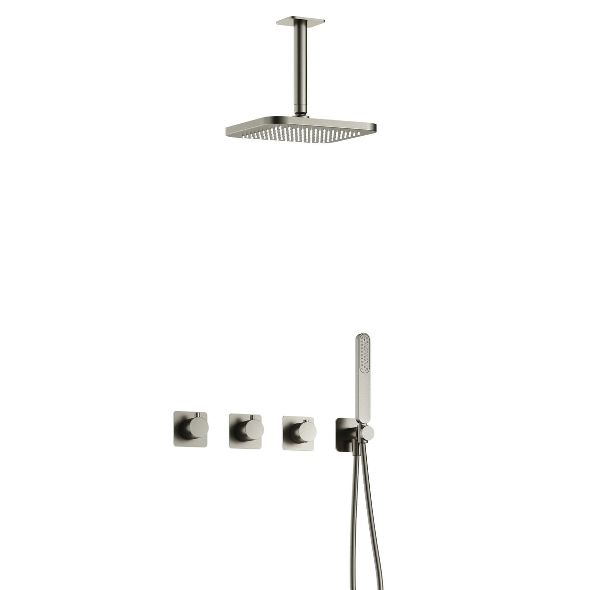 Hotbath Gal IBSGL70 inbouw doucheset met 2 stopkranen met plafondbuis - Geborsteld Nikkel