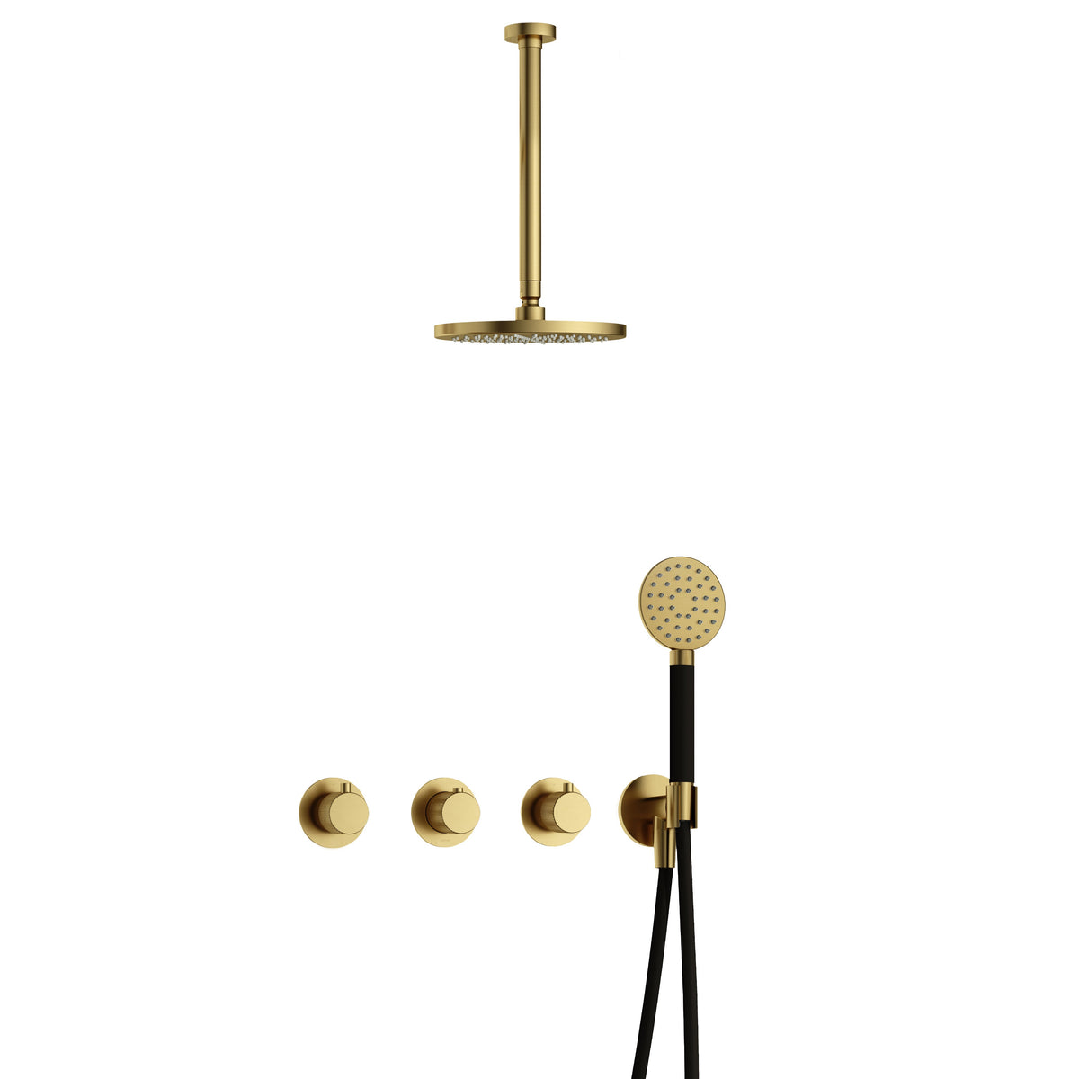 Hotbath Cobber X IBSX70 inbouw doucheset - ronde handdouche - 25cm hoofddouche - 30cm plafondbuis - wandhouder - Geborsteld Messing PVD–