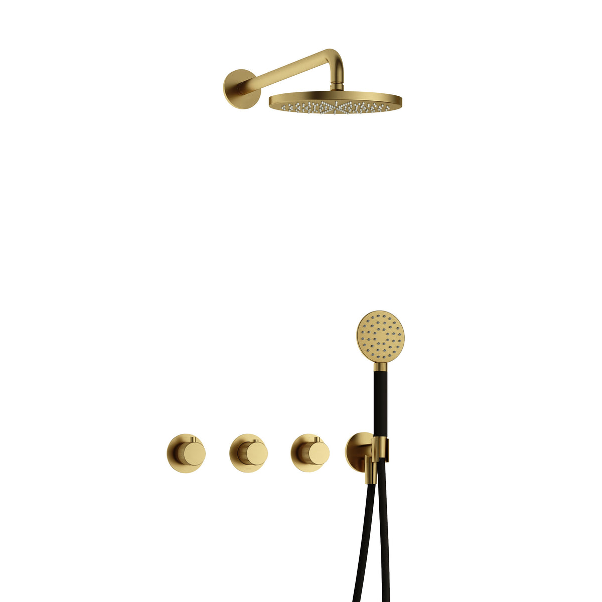 Hotbath Cobber X IBSX70 inbouw doucheset - ronde handdouche - 25cm hoofddouche - wandarm - wandhouder - Geborsteld Messing PVD