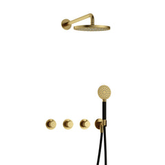 Hotbath Cobber X IBSX70 inbouw doucheset - ronde handdouche - 25cm hoofddouche - wandarm - wandhouder - Geborsteld Messing PVD