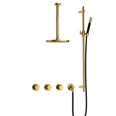 Hotbath Cobber X IBSX70 inbouw doucheset - staafhanddouche - 25cm hoofddouche - 30cm plafondbuis - glijstang - Geborsteld Messing PVD